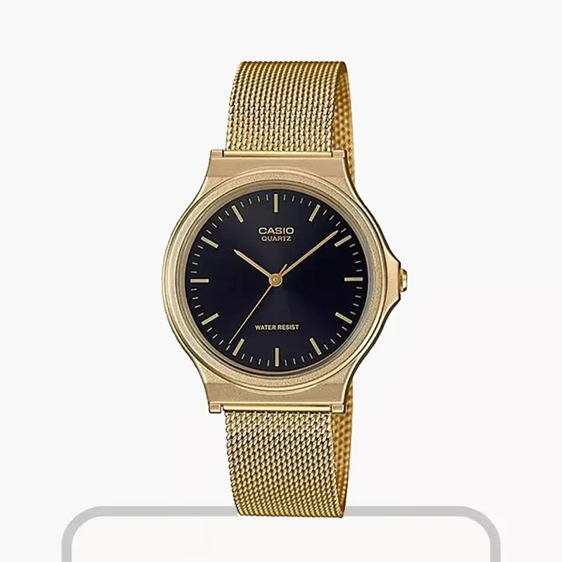 Casio Black Dial Gold-tone Triple-fold Ladies Watch- MQ-24MG-1E